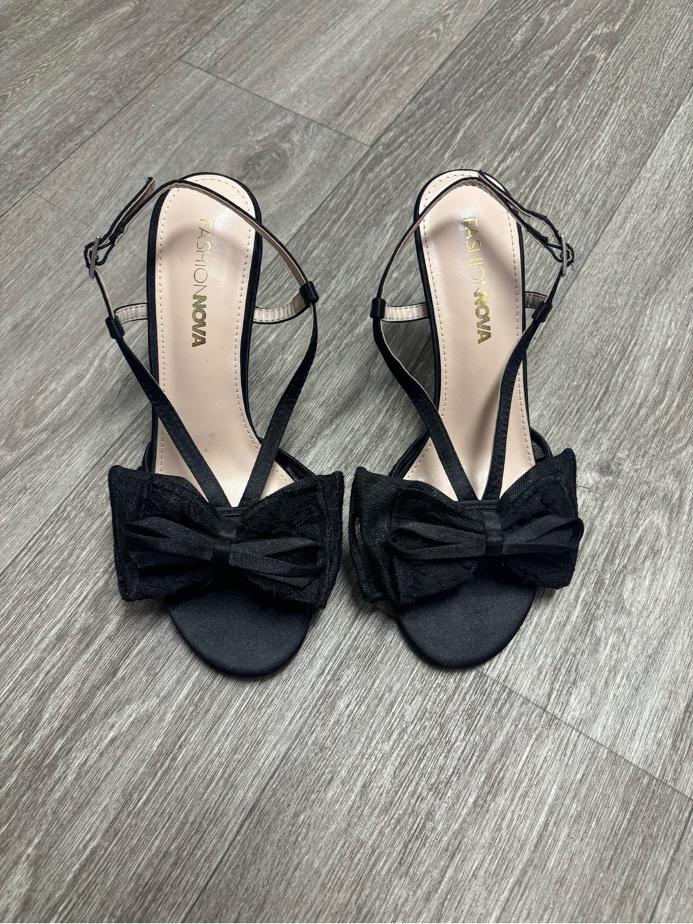 Fashion Nova Black Lace Bow Strappy Heels Size 7